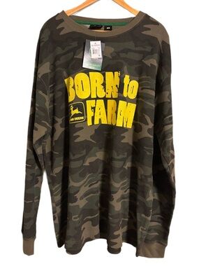 New John Deere Born To Farm Long Sleeve Camo Waffle Shirt Mens size XL